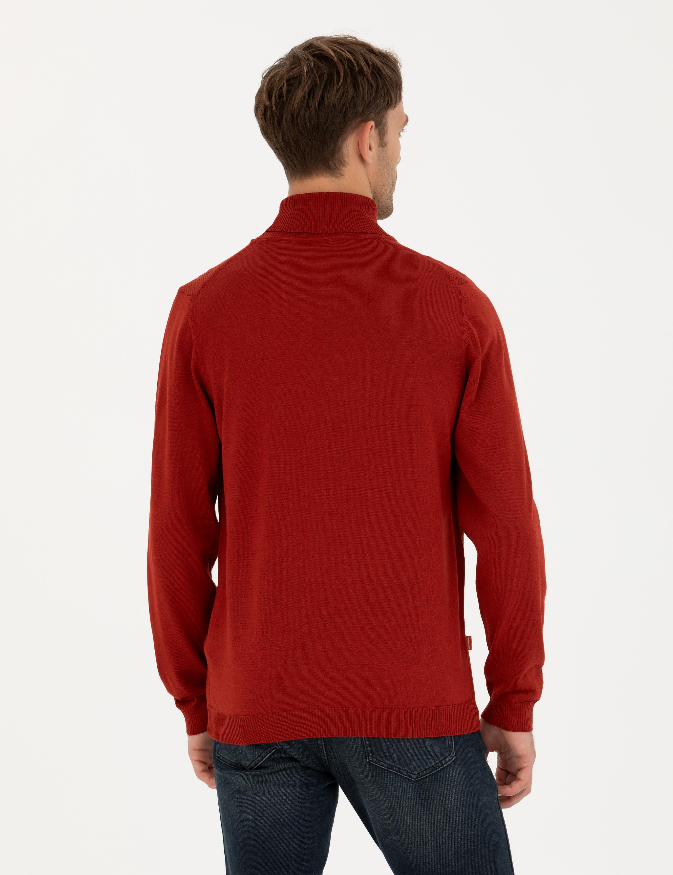 Kiremit Slim Fit Balıkçı Yaka Yün Karışımlı Basic Triko Kazak