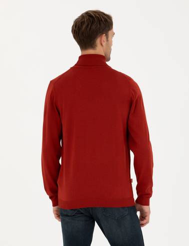 Kiremit Slim Fit Balıkçı Yaka Yün Karışımlı Basic Triko Kazak