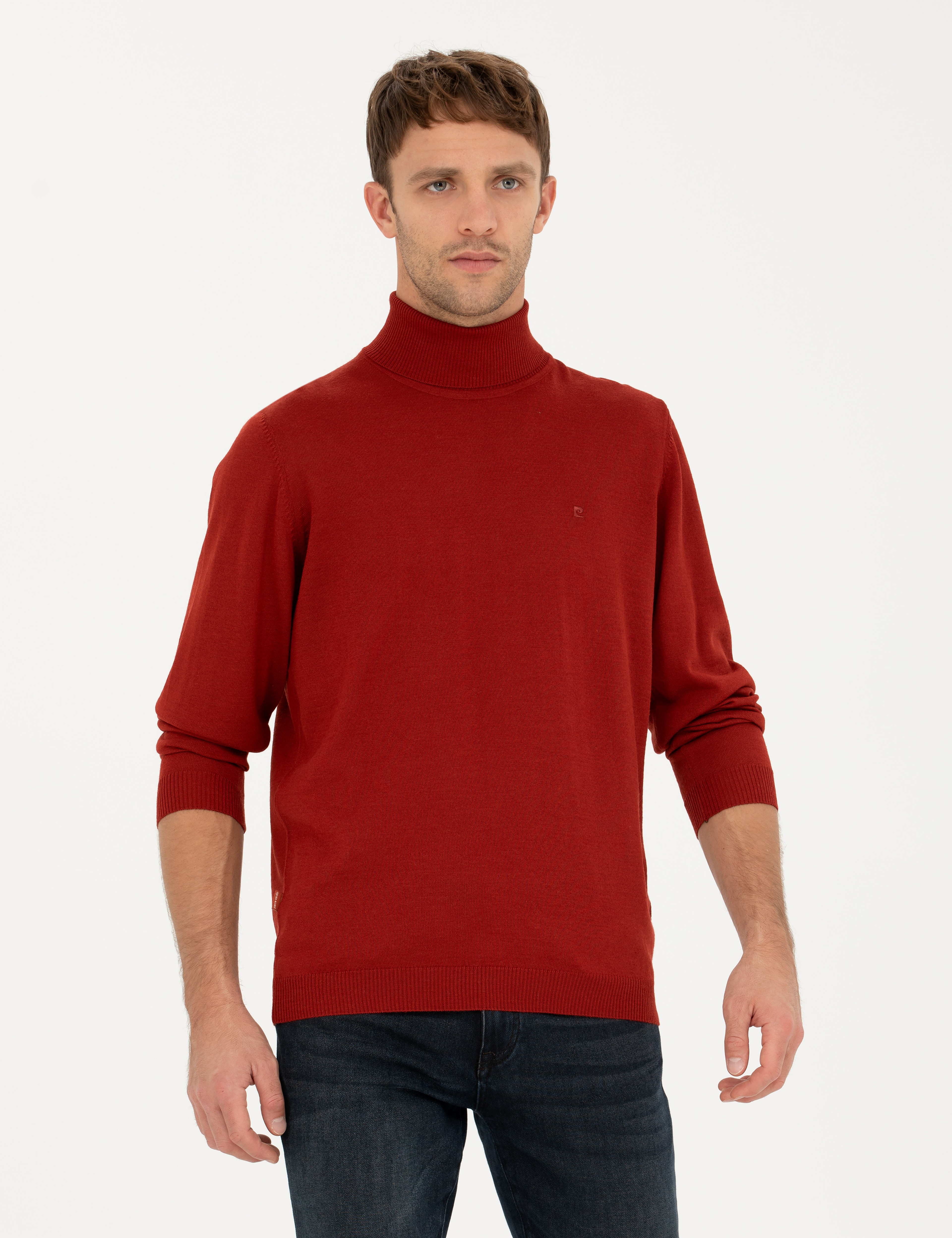 Kiremit Slim Fit Balıkçı Yaka Yün Karışımlı Basic Triko Kazak - Image 1