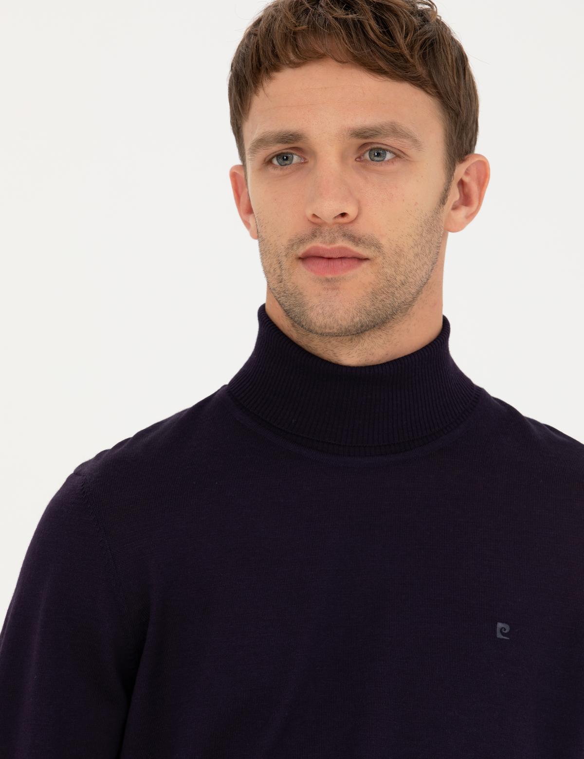 Mor Slim Fit Balıkçı Yaka Yün Karışımlı Basic Triko Kazak - 50270052091