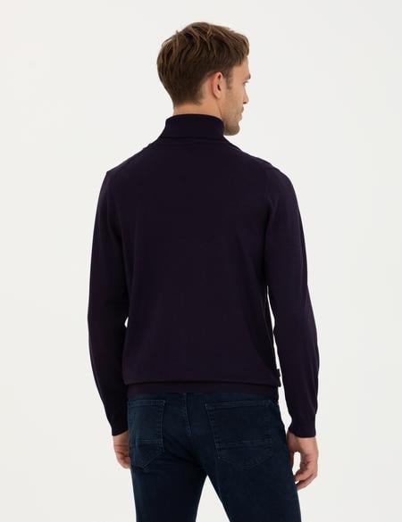 Mor Slim Fit Balıkçı Yaka Yün Karışımlı Basic Triko Kazak - 50270052091