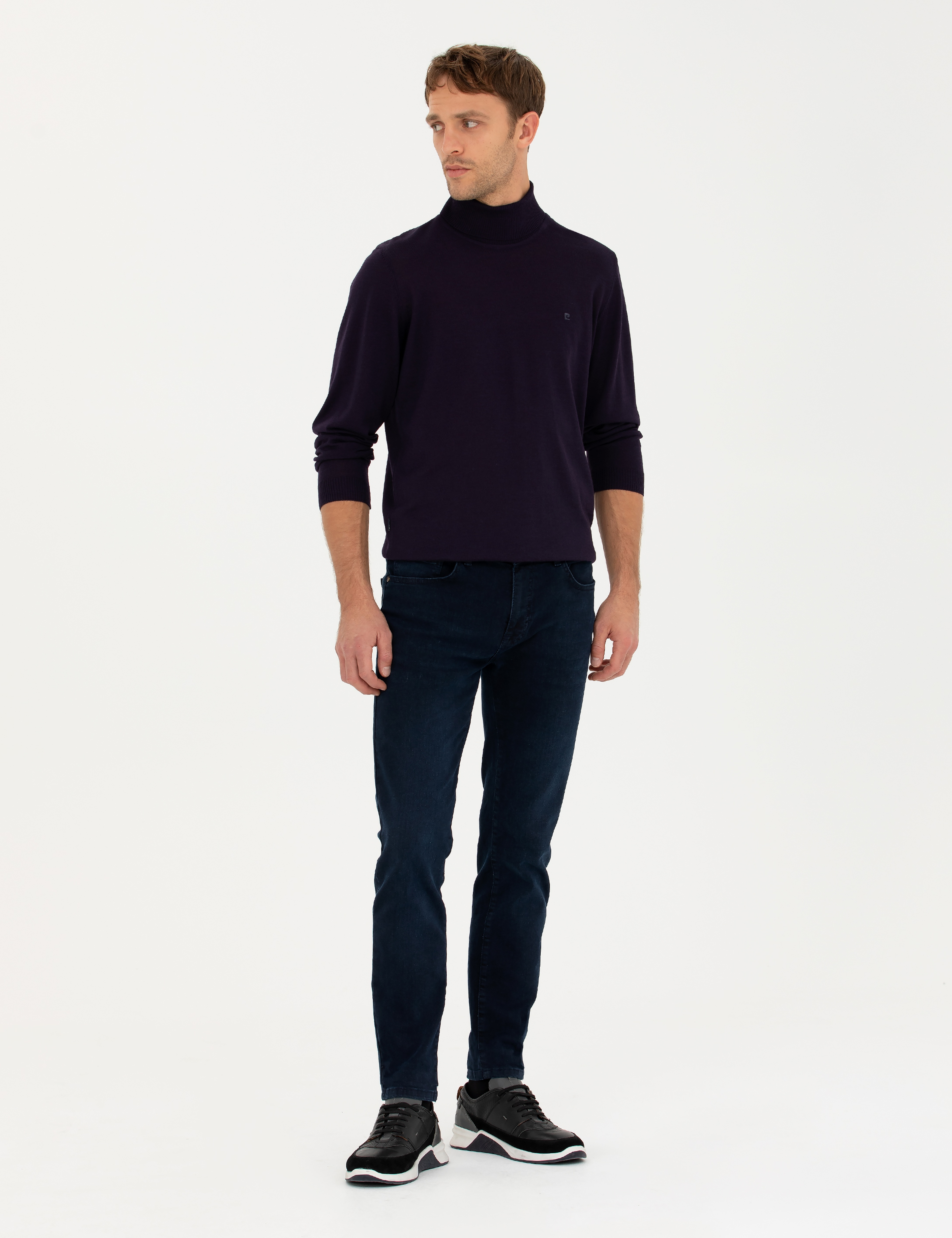 Mor Slim Fit Balıkçı Yaka Yün Karışımlı Basic Triko Kazak - Image 4