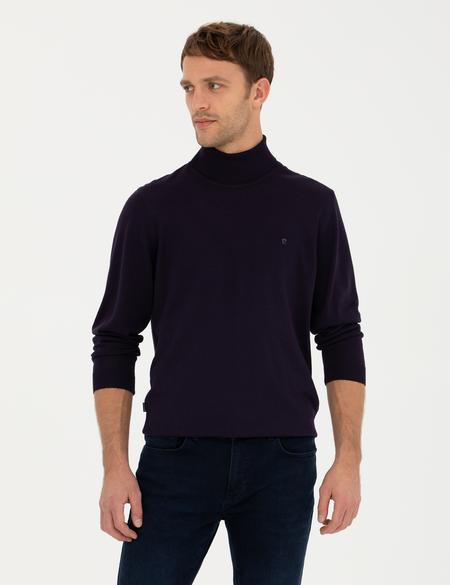 Mor Slim Fit Balıkçı Yaka Yün Karışımlı Basic Triko Kazak - 50270052091