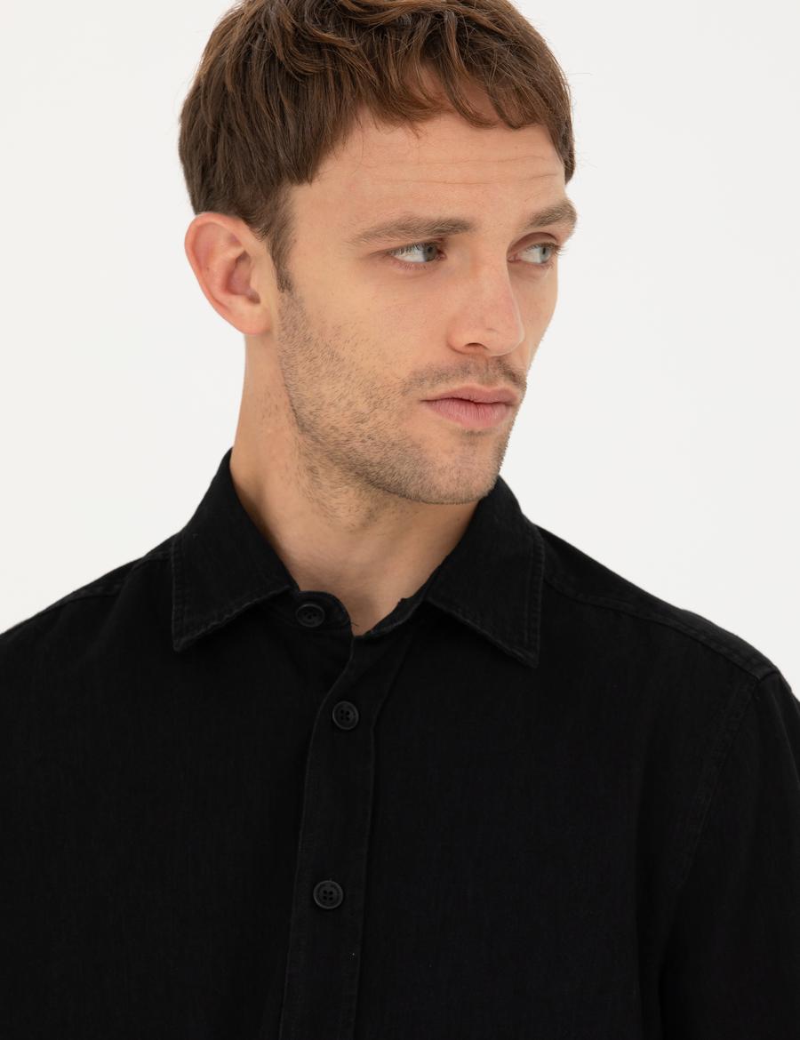 Siyah Regular Fit Uzun Kollu Gömlek