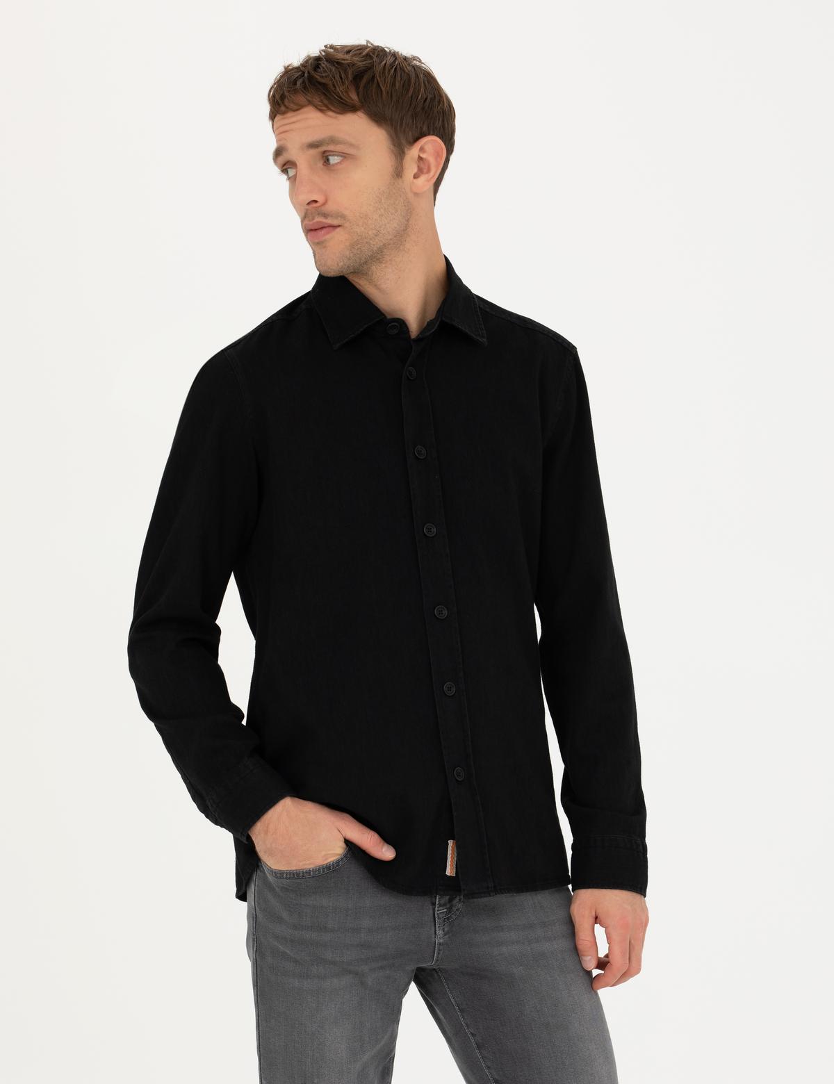 Siyah Regular Fit Uzun Kollu Gömlek