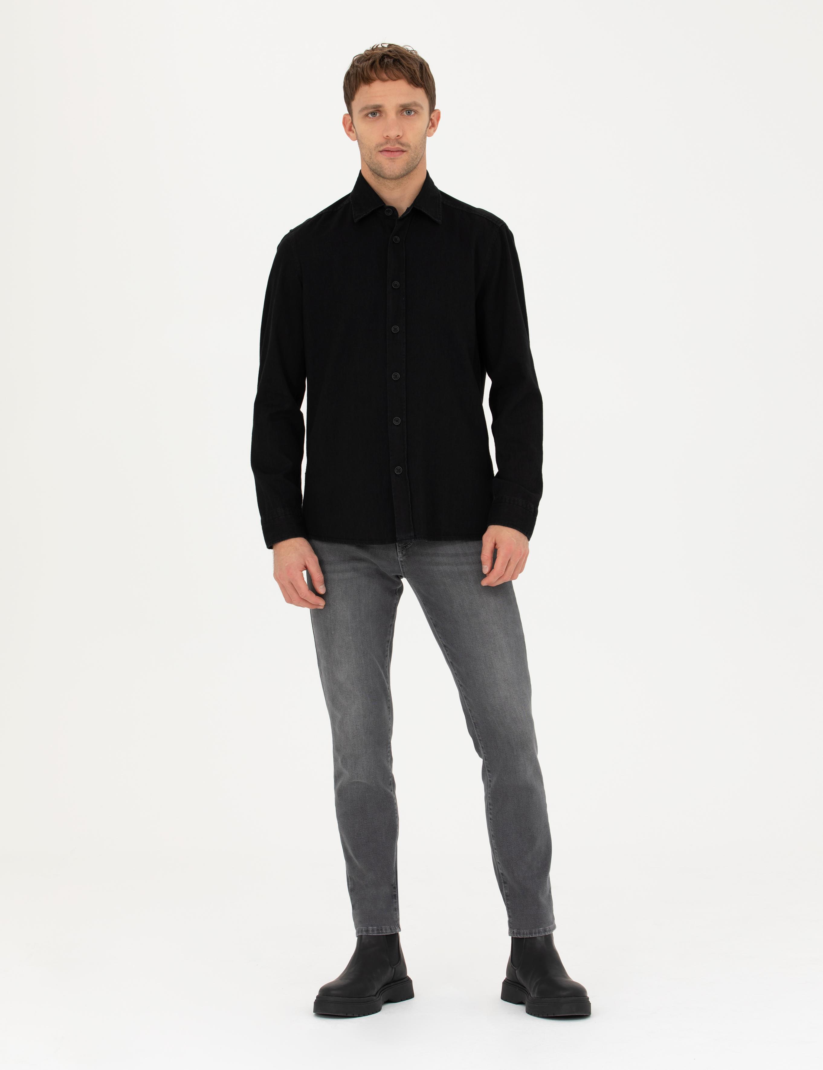 Siyah Regular Fit Uzun Kollu Gömlek