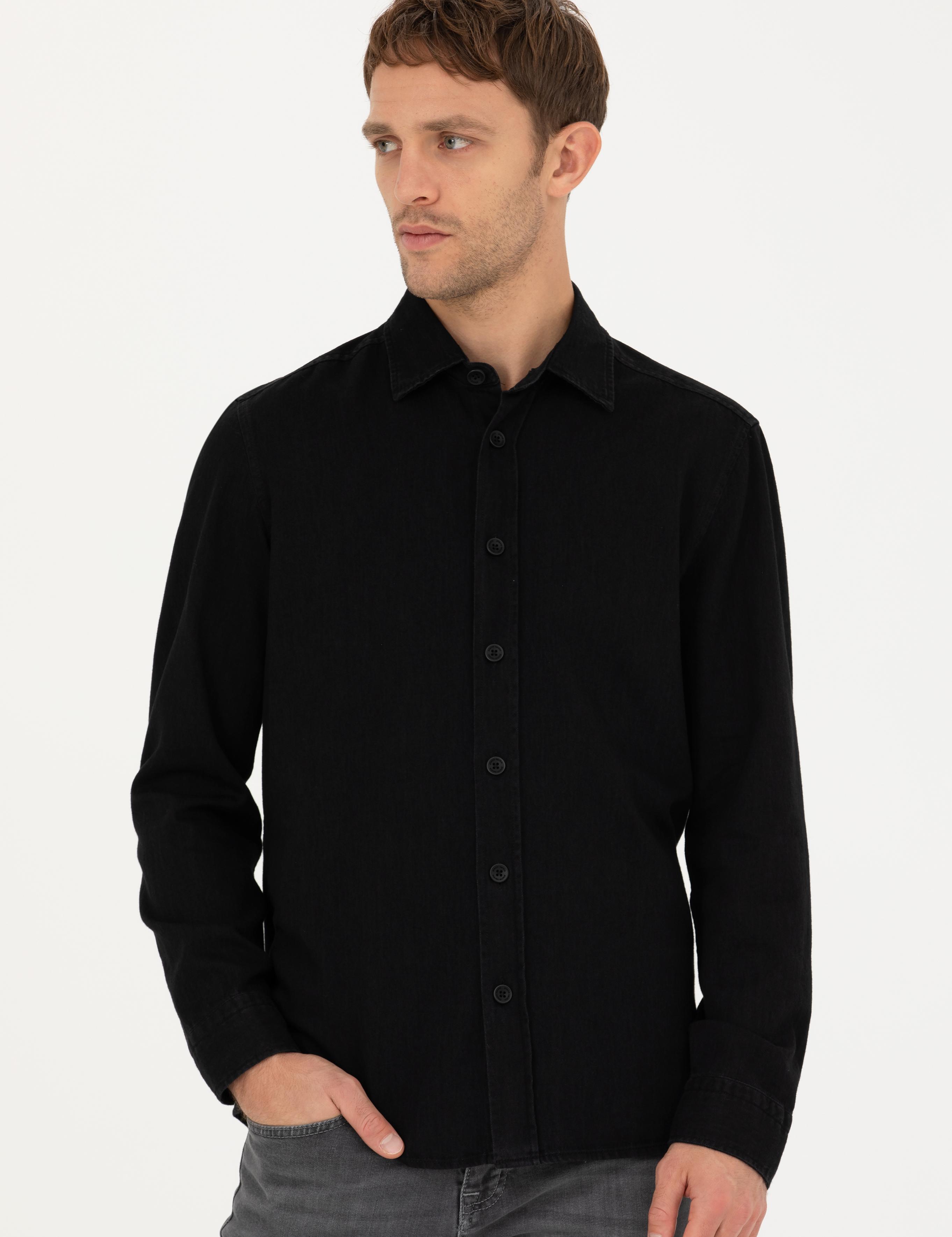 Siyah Regular Fit Uzun Kollu Gömlek