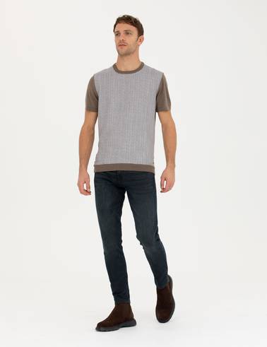 Vizon Melanj Slim Fit Bisiklet Yaka Triko Tişört