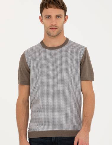 Vizon Melanj Slim Fit Bisiklet Yaka Triko Tişört