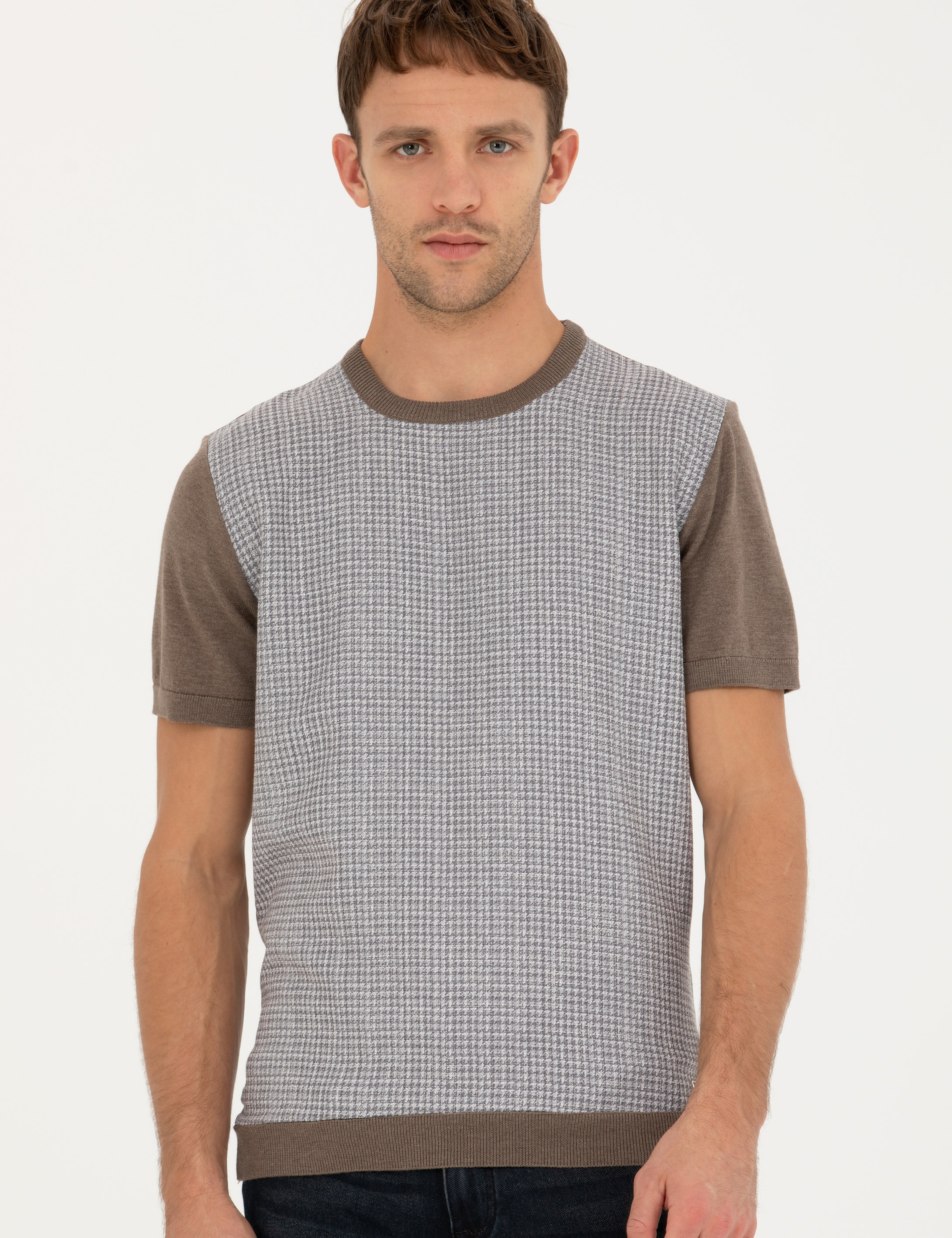 Vizon Melanj Slim Fit Bisiklet Yaka Triko Tişört - Image 3