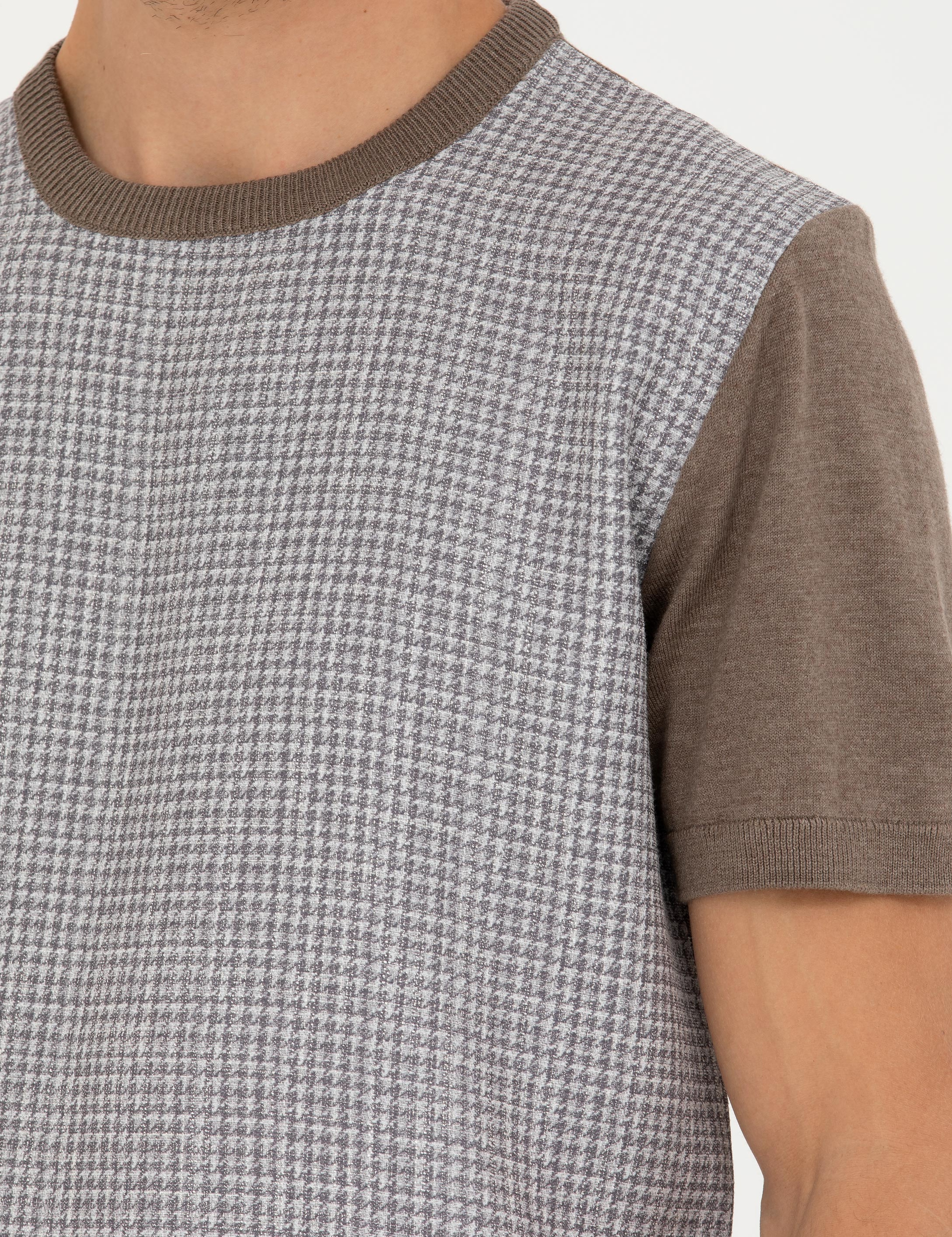Vizon Melanj Slim Fit Bisiklet Yaka Triko Tişört - Image 7