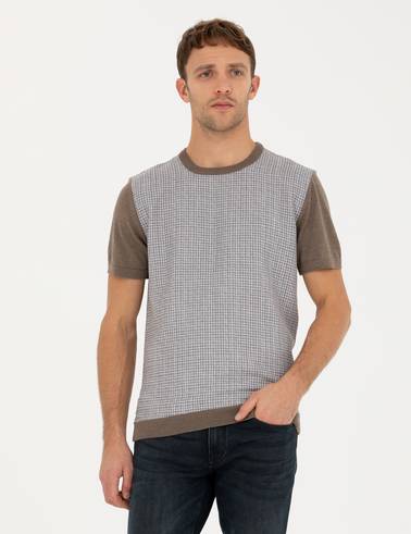 Vizon Melanj Slim Fit Bisiklet Yaka Triko Tişört