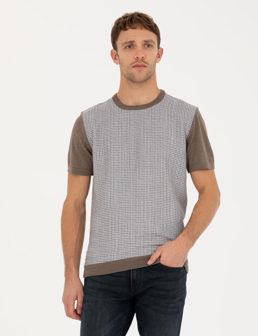 Vizon Melanj Slim Fit Bisiklet Yaka Triko Tişört