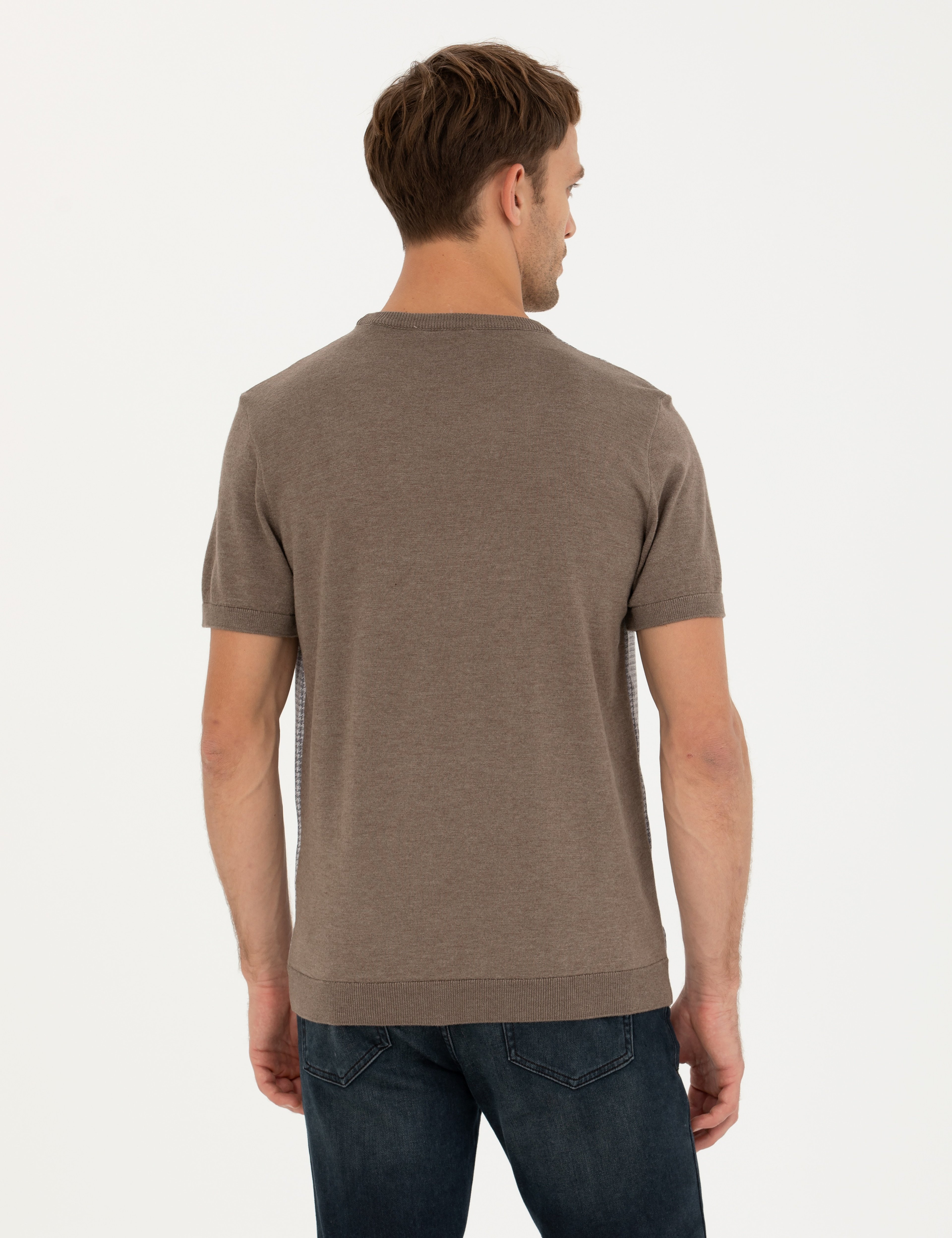 Vizon Melanj Slim Fit Bisiklet Yaka Triko Tişört - Image 5