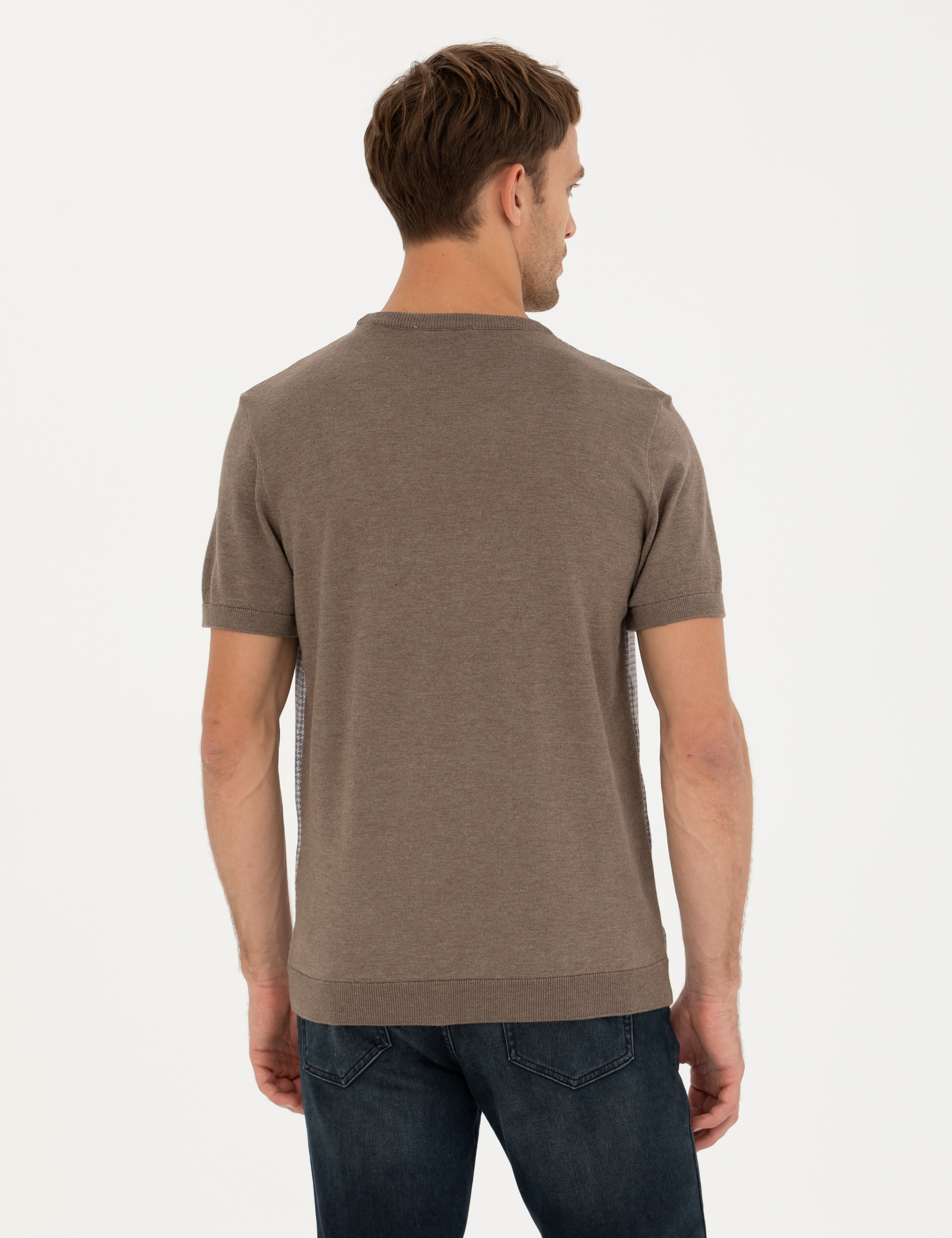 Vizon Melanj Slim Fit Bisiklet Yaka Triko Tişört