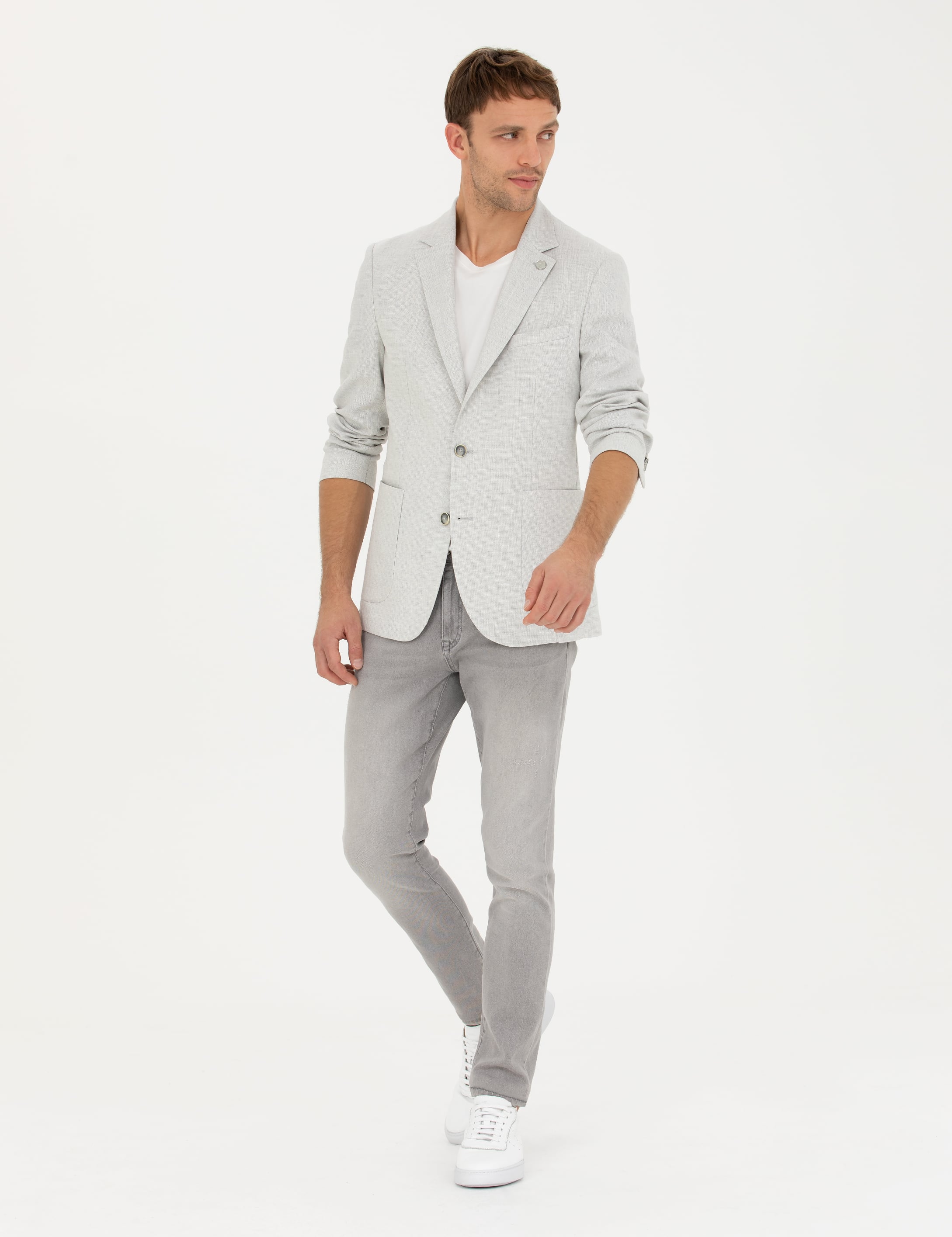 Pierre Cardin Açık Gri Ex. Slim Fit Keten Karışımlı Ceket görsel 4