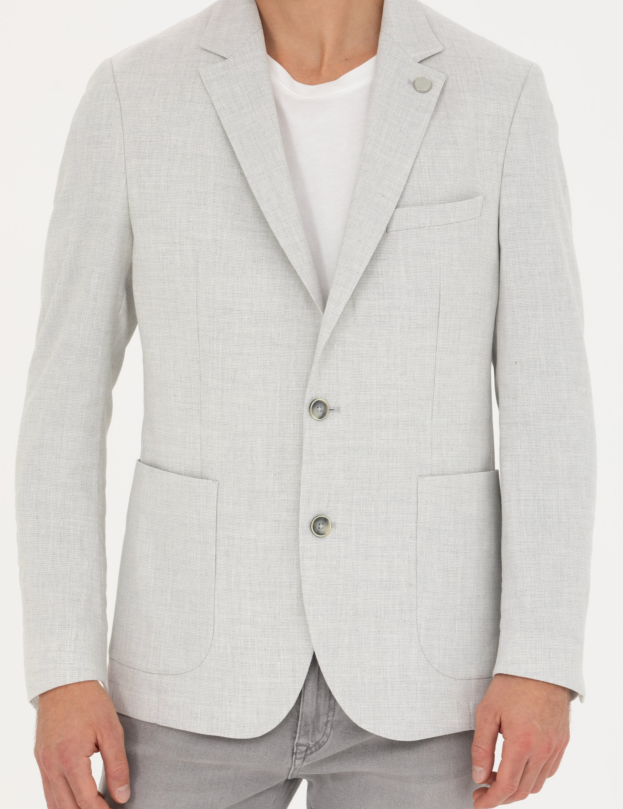 Pierre Cardin Açık Gri Ex. Slim Fit Keten Karışımlı Ceket görsel 6