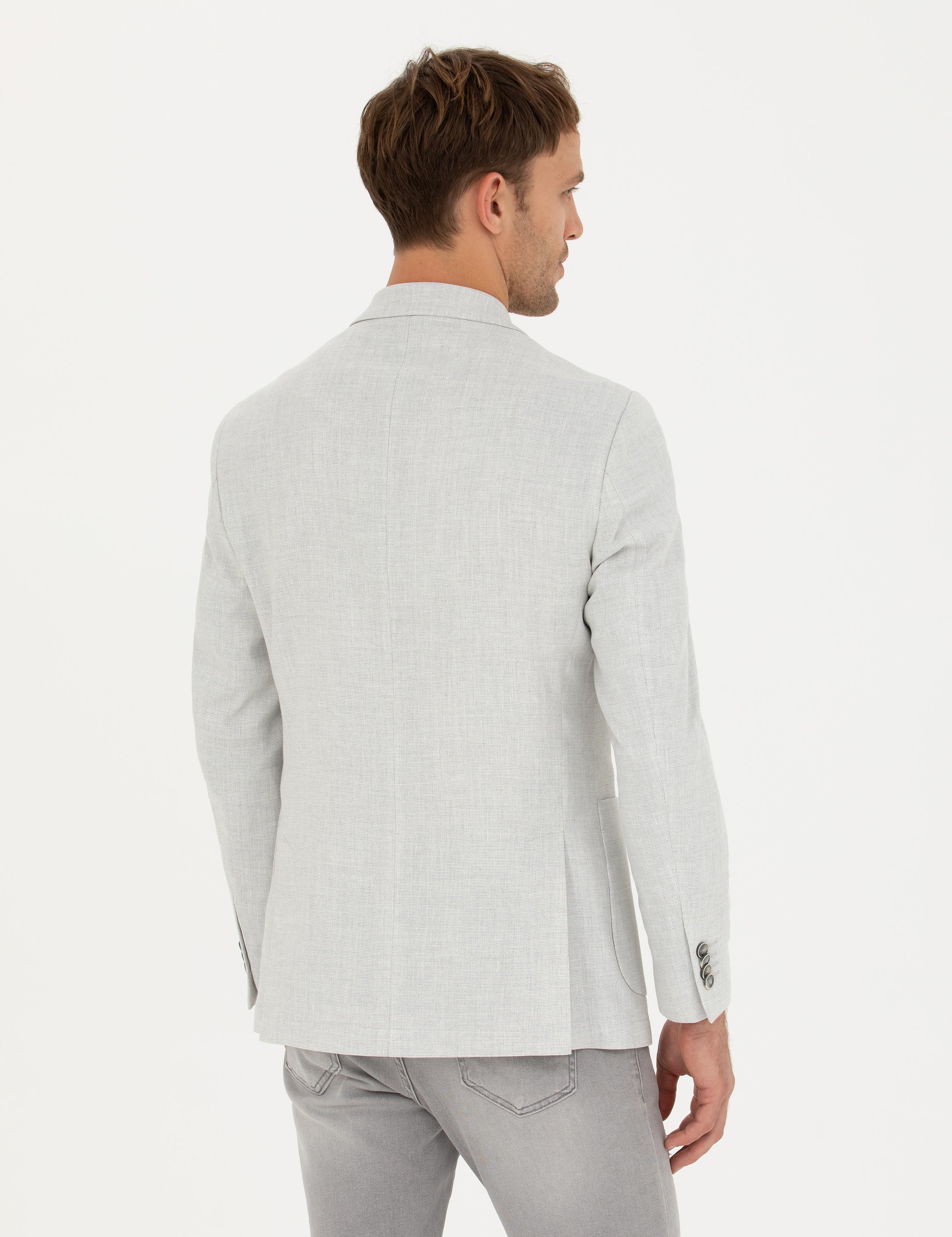 Açık Gri Ex. Slim Fit Keten Karışımlı Ceket