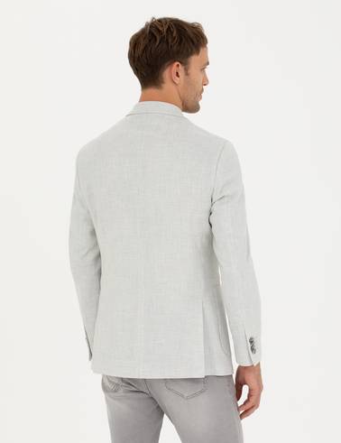 Açık Gri Ex. Slim Fit Keten Karışımlı Ceket