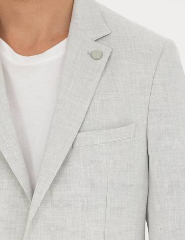 Açık Gri Ex. Slim Fit Keten Karışımlı Ceket