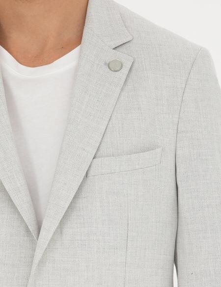 Açık Gri Ex. Slim Fit Keten Karışımlı Ceket - 50285142011