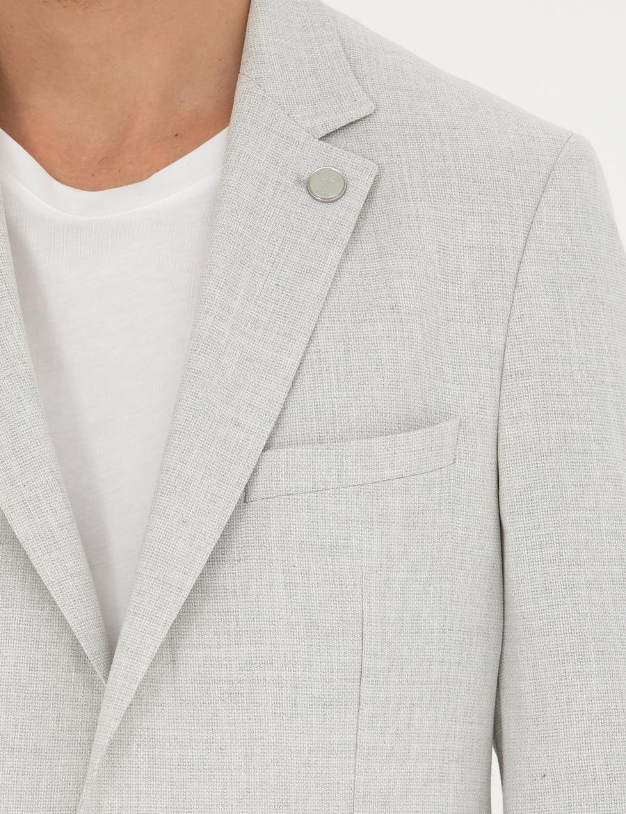 Açık Gri Ex. Slim Fit Keten Karışımlı Ceket