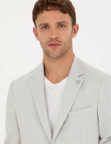Açık Gri Ex. Slim Fit Keten Karışımlı Ceket