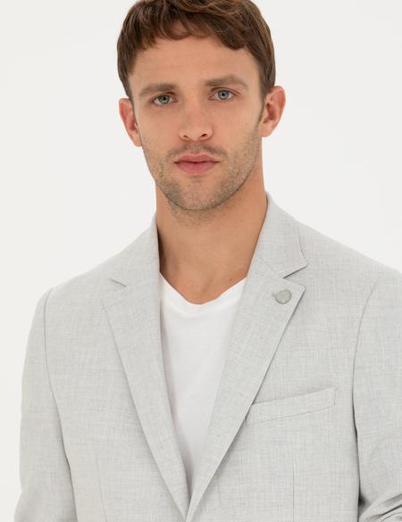 Açık Gri Ex. Slim Fit Keten Karışımlı Ceket - 50285142011
