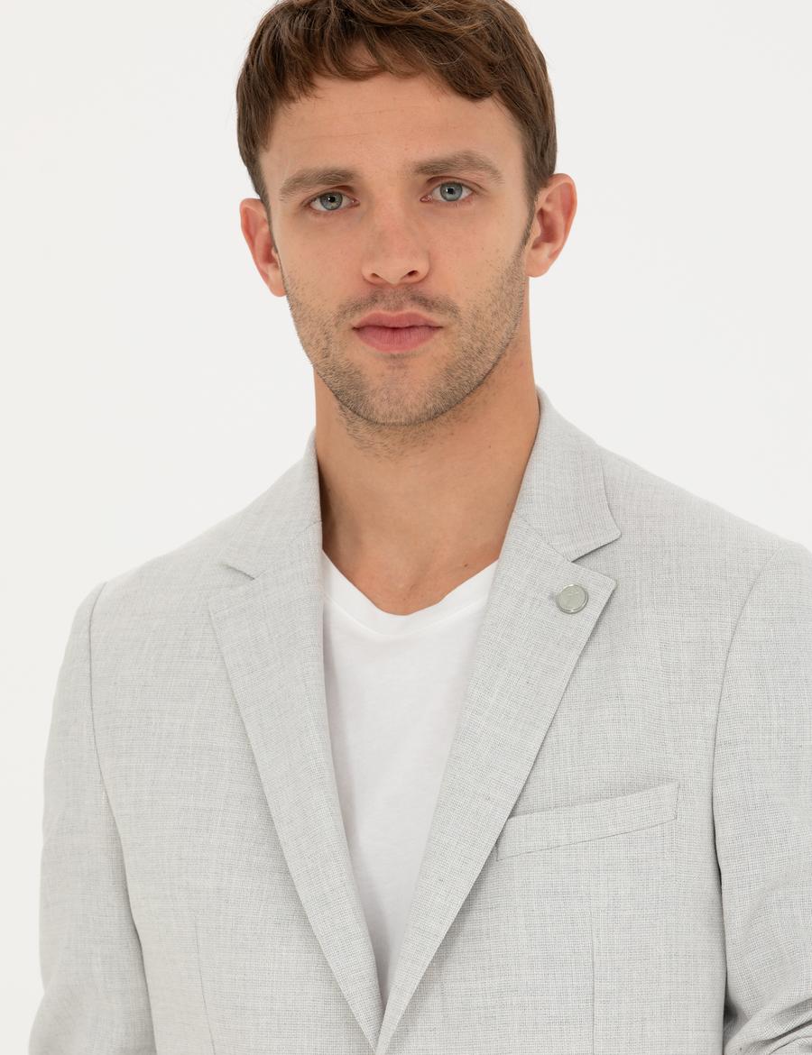Açık Gri Ex. Slim Fit Keten Karışımlı Ceket