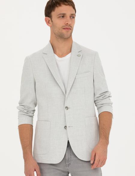 Açık Gri Ex. Slim Fit Keten Karışımlı Ceket - 50285142011