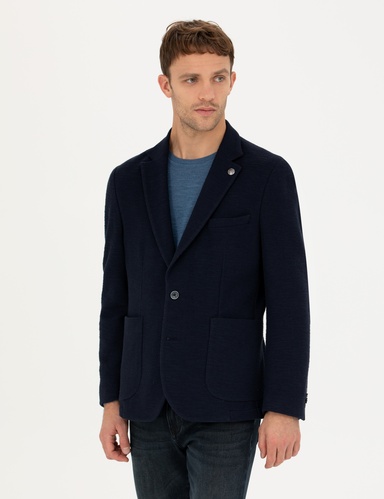 Lacivert %100 Pamuk Extra Slim Fit Spor Ceket