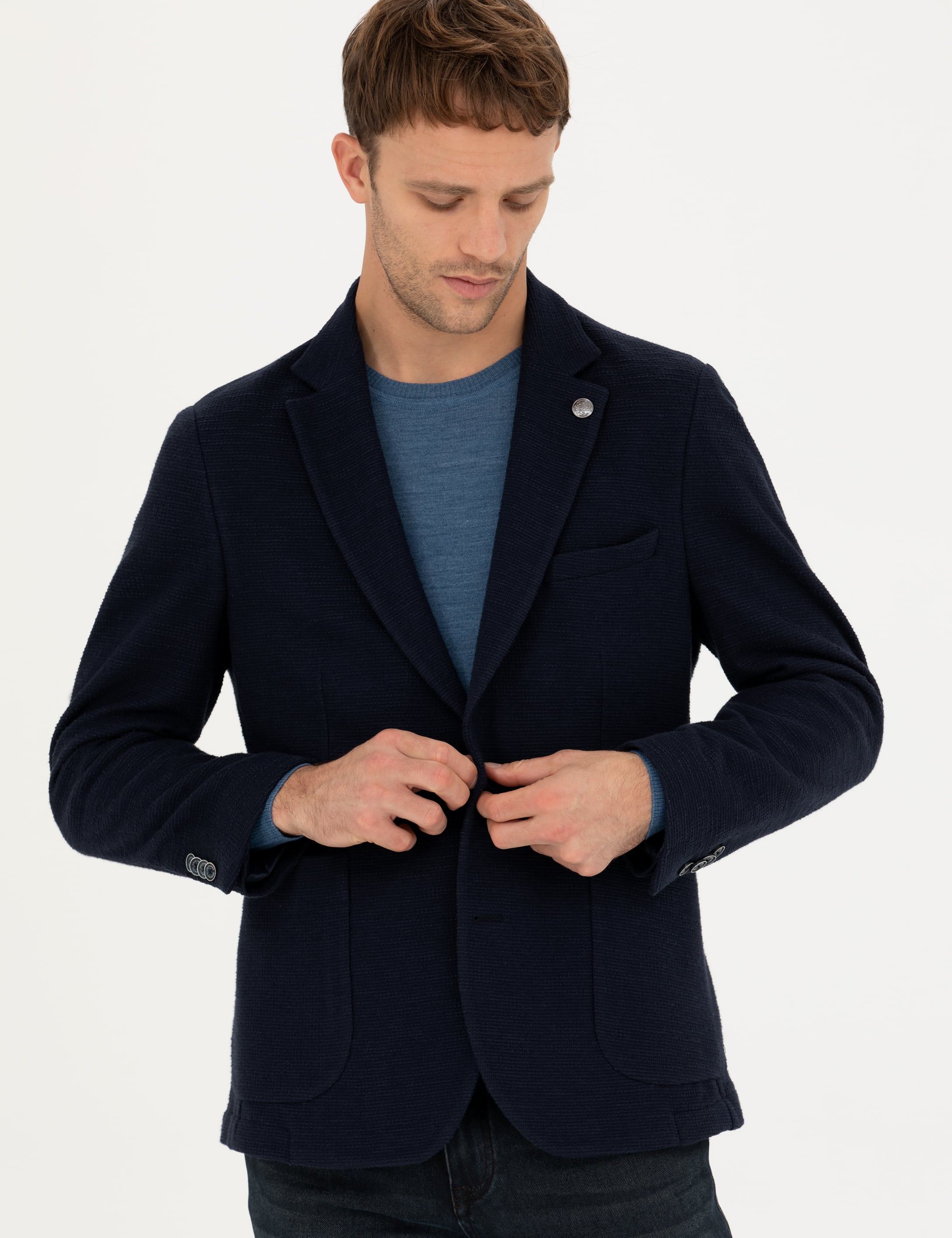 Pierre Cardin Lacivert %100 Pamuk Extra Slim Fit Spor Ceket görsel 3