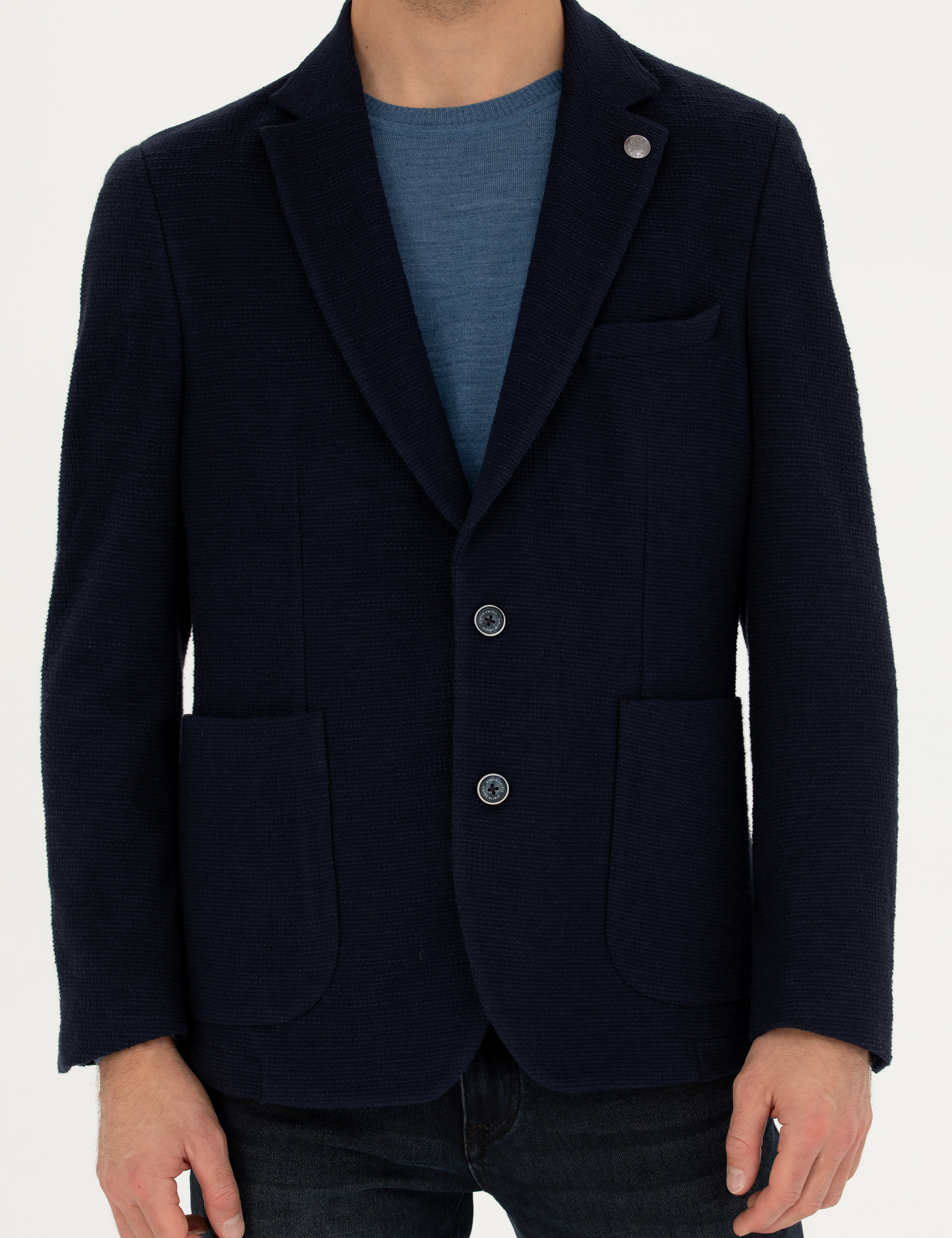 Lacivert %100 Pamuk Extra Slim Fit Spor Ceket - Image 6