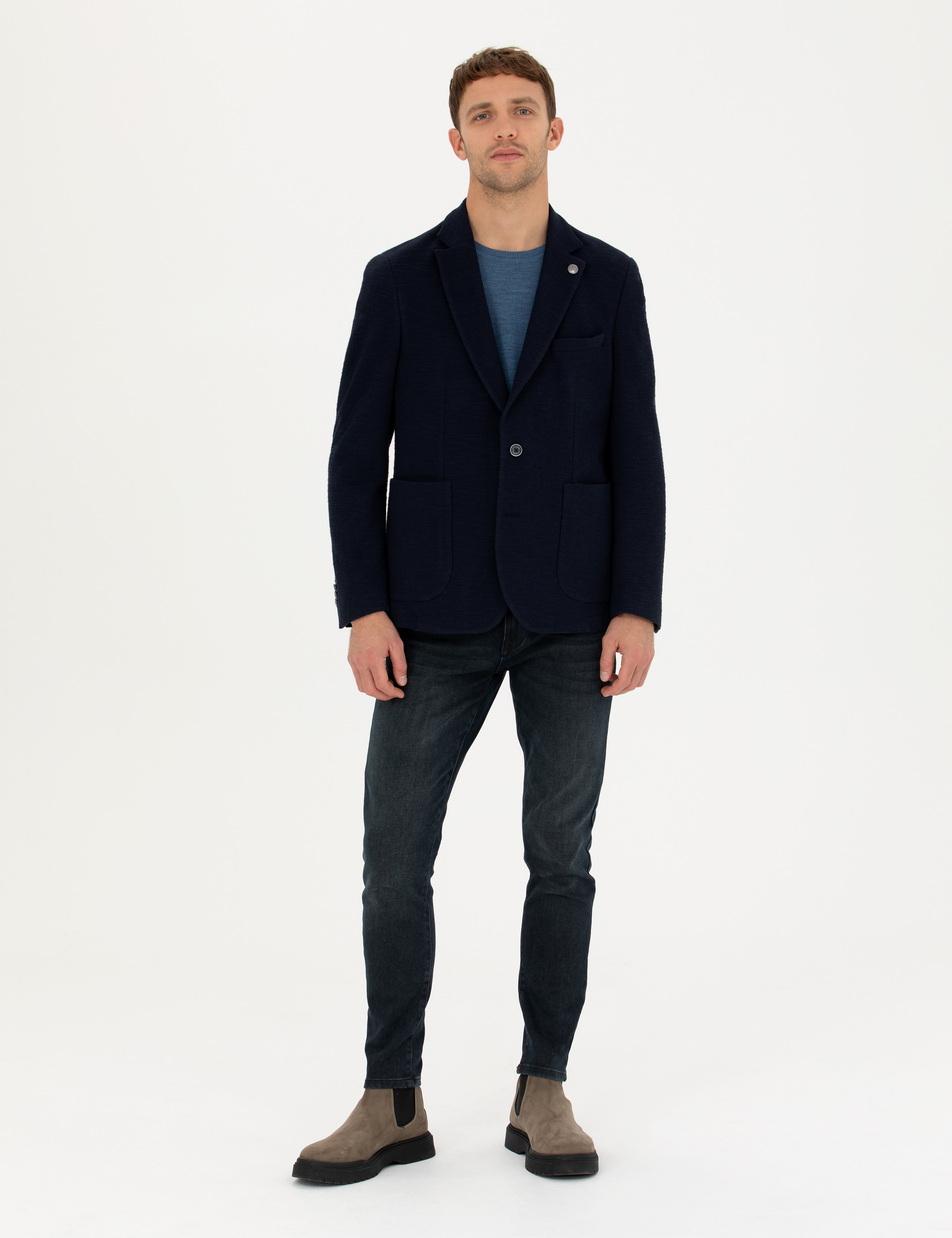 Lacivert %100 Pamuk Extra Slim Fit Spor Ceket - Image 4