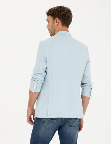 Açık Mavi Ex. Slim Fit Keten Karışımlı Ceket