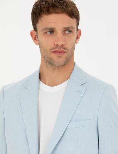 Açık Mavi Ex. Slim Fit Keten Karışımlı Ceket
