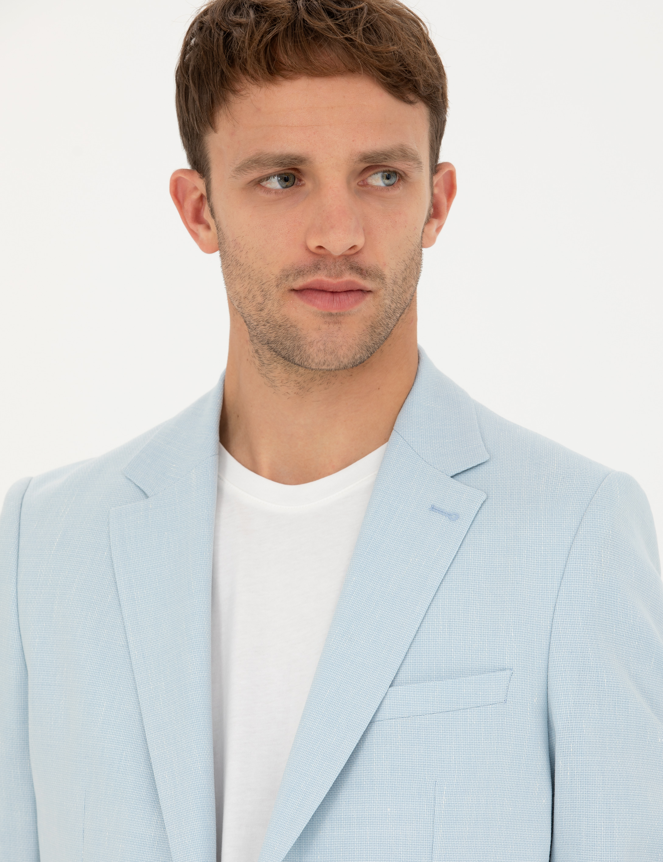 Açık Mavi Ex. Slim Fit Keten Karışımlı Ceket - Image 2