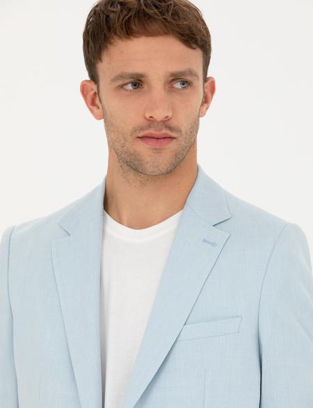 Açık Mavi Ex. Slim Fit Keten Karışımlı Ceket - 50285142044