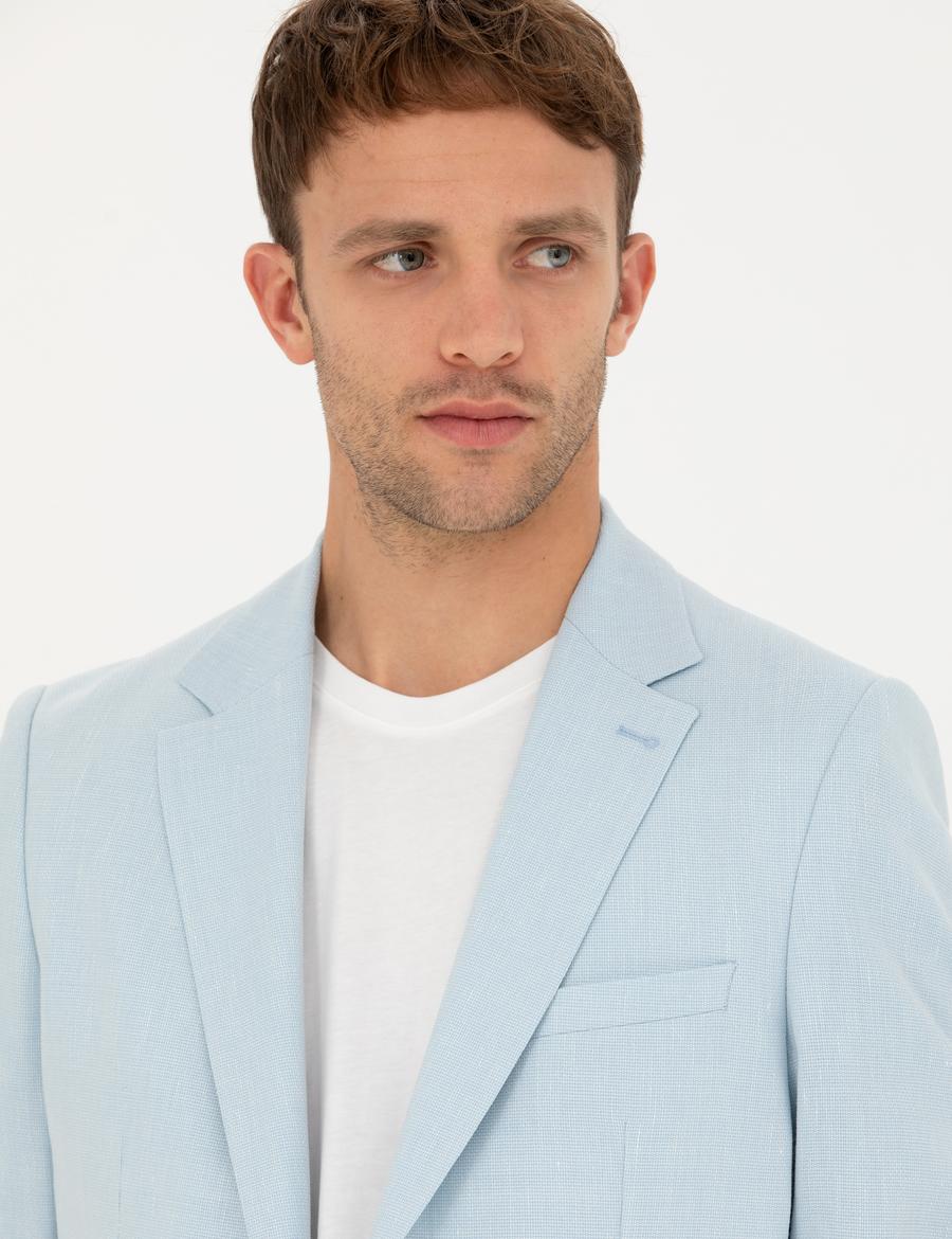 Açık Mavi Ex. Slim Fit Keten Karışımlı Ceket