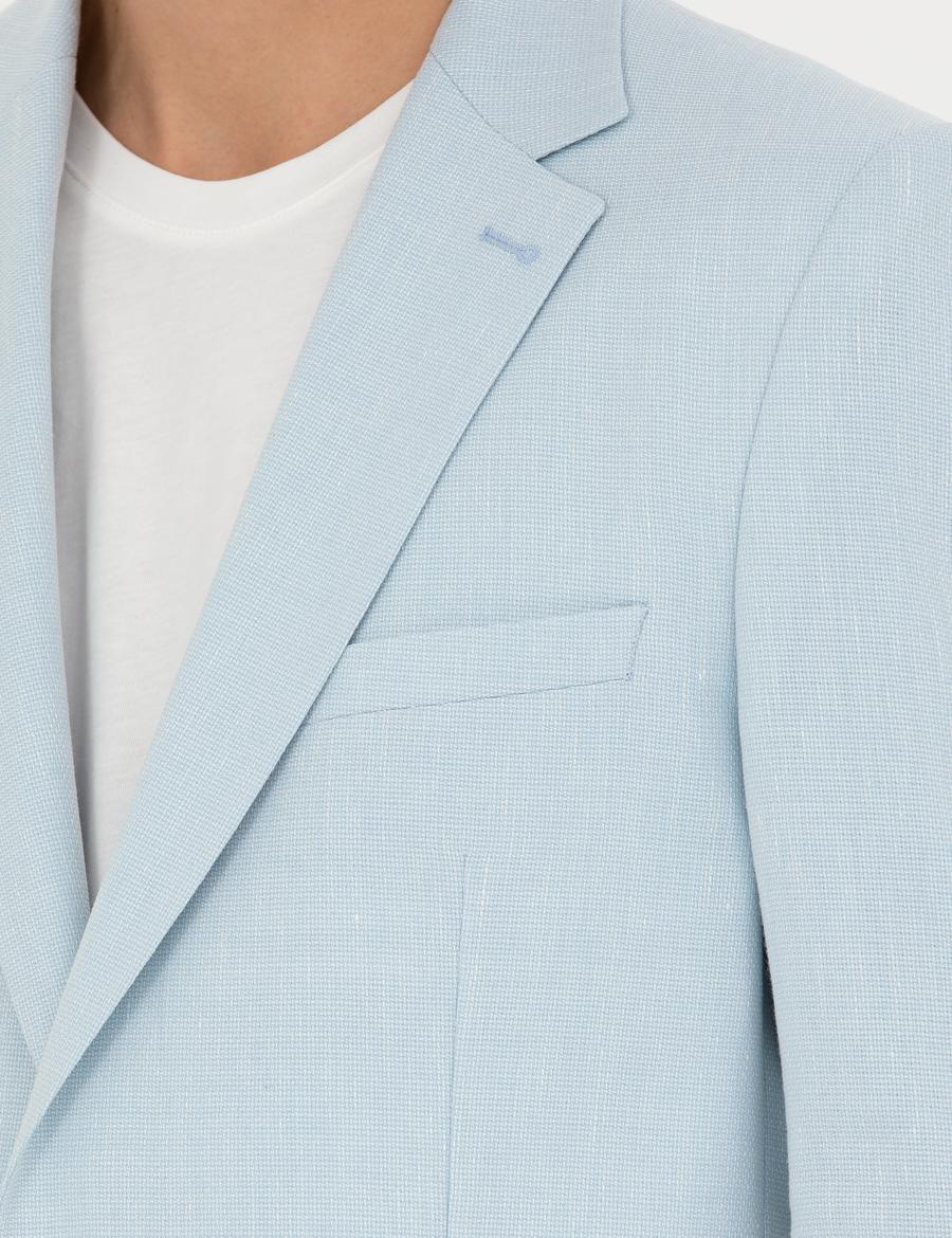 Açık Mavi Ex. Slim Fit Keten Karışımlı Ceket