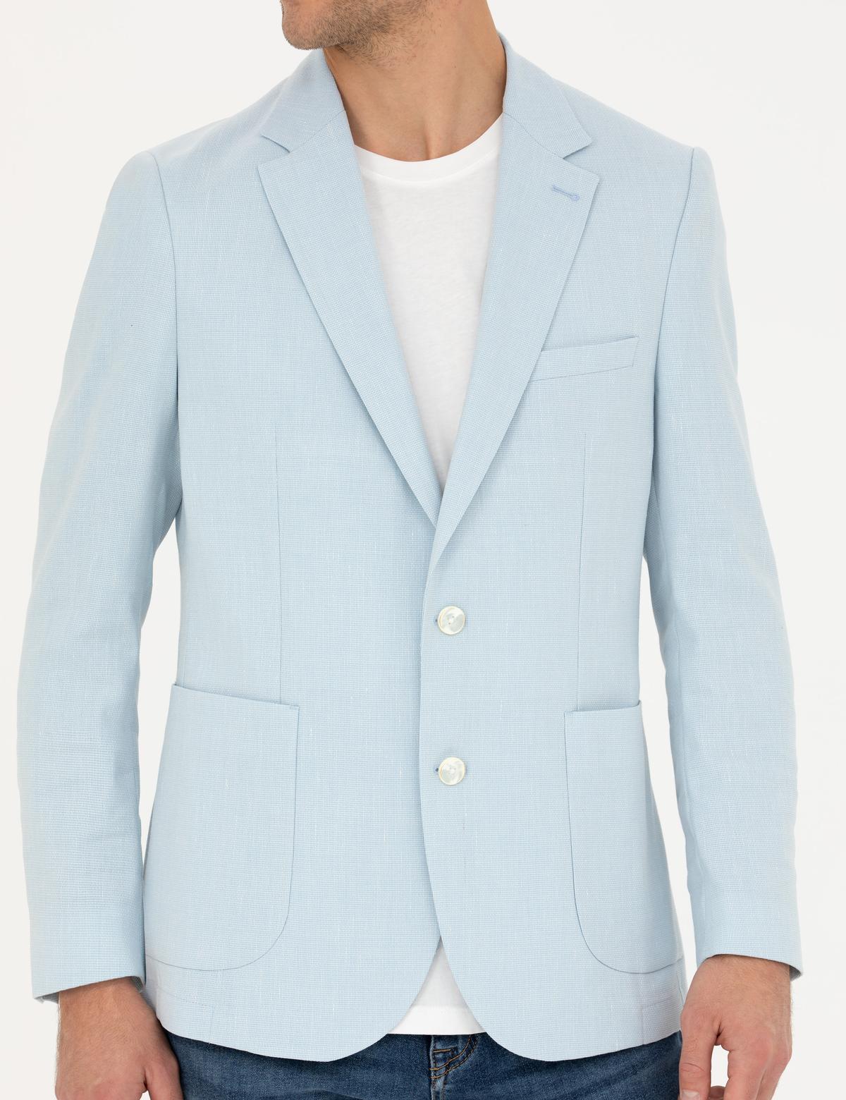 Açık Mavi Ex. Slim Fit Keten Karışımlı Ceket - 50285142044