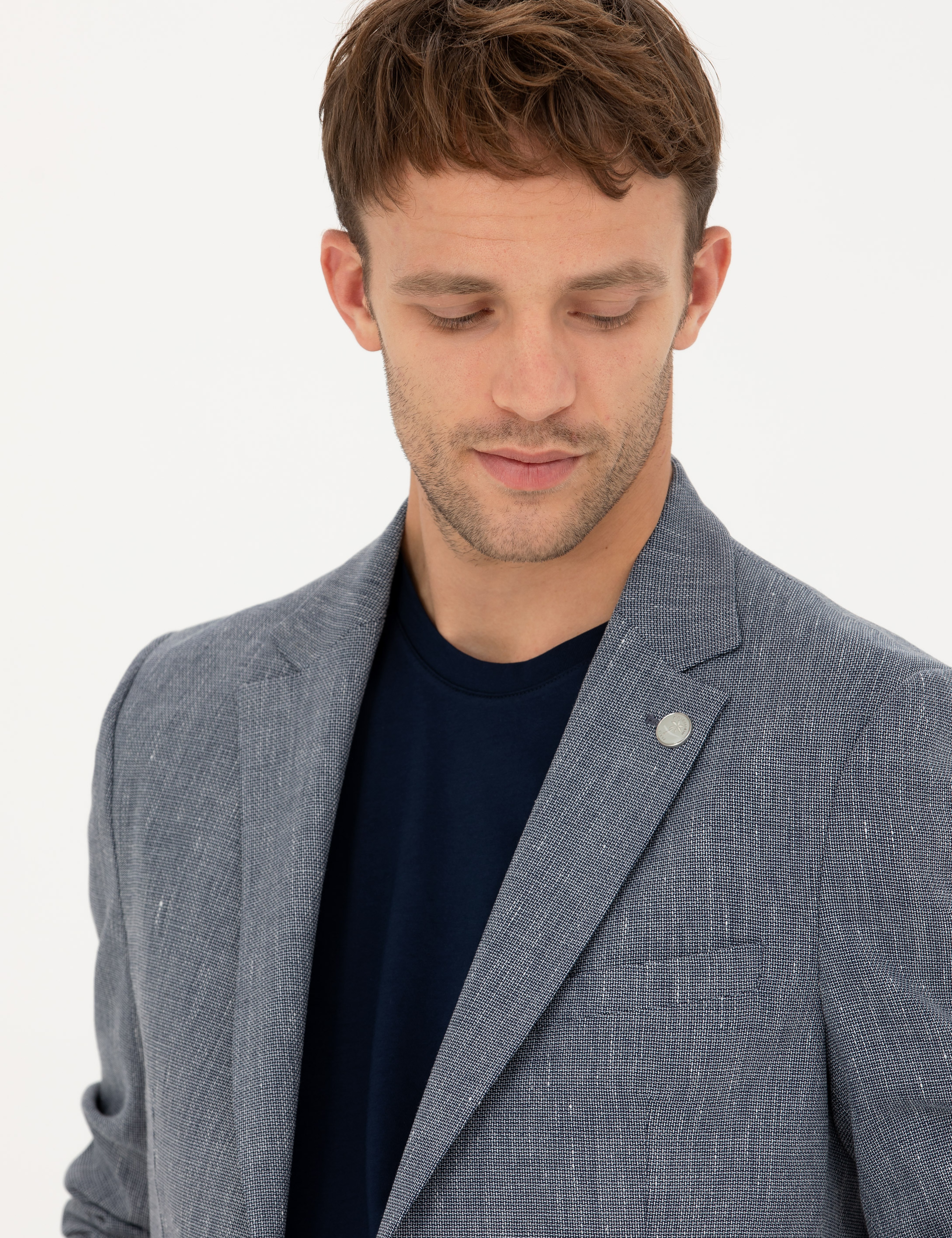 Lacivert Ex. Slim Fit Keten Karışımlı Ceket - Image 2