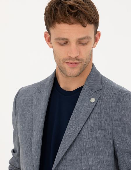 Lacivert Ex. Slim Fit Keten Karışımlı Ceket - 50285142188