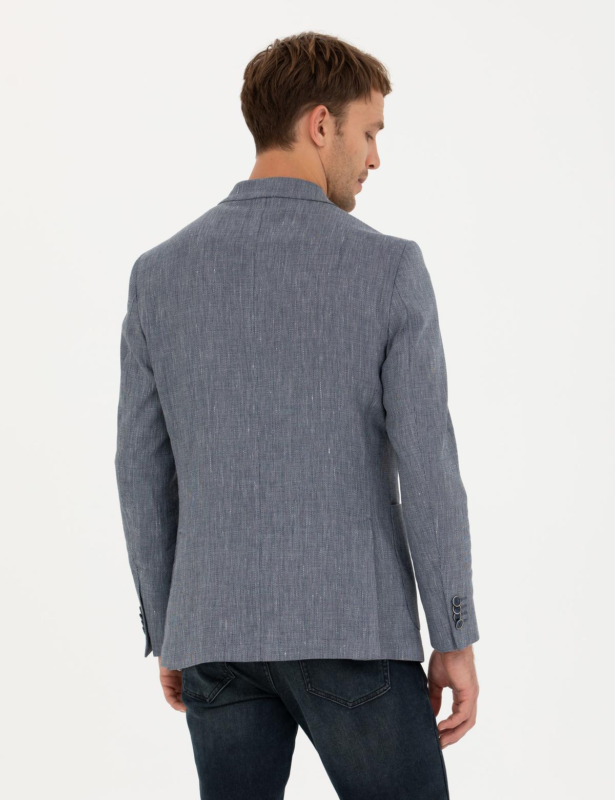 Lacivert Ex. Slim Fit Keten Karışımlı Ceket - 50285142188