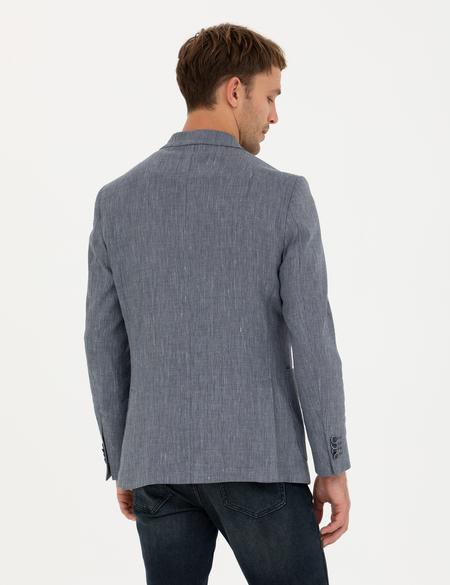 Lacivert Ex. Slim Fit Keten Karışımlı Ceket - 50285142188