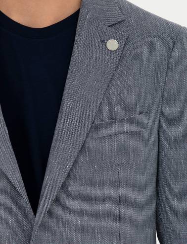Lacivert Ex. Slim Fit Keten Karışımlı Ceket