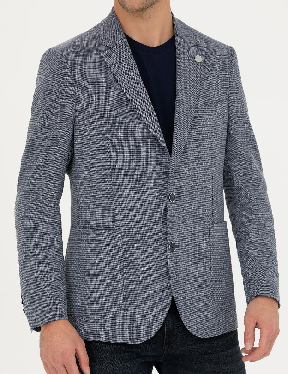 Lacivert Ex. Slim Fit Keten Karışımlı Ceket - 50285142188