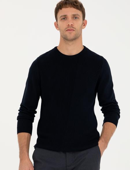 Lacivert Slim Fit Bisiklet Yaka Triko Kazak - 50281823001