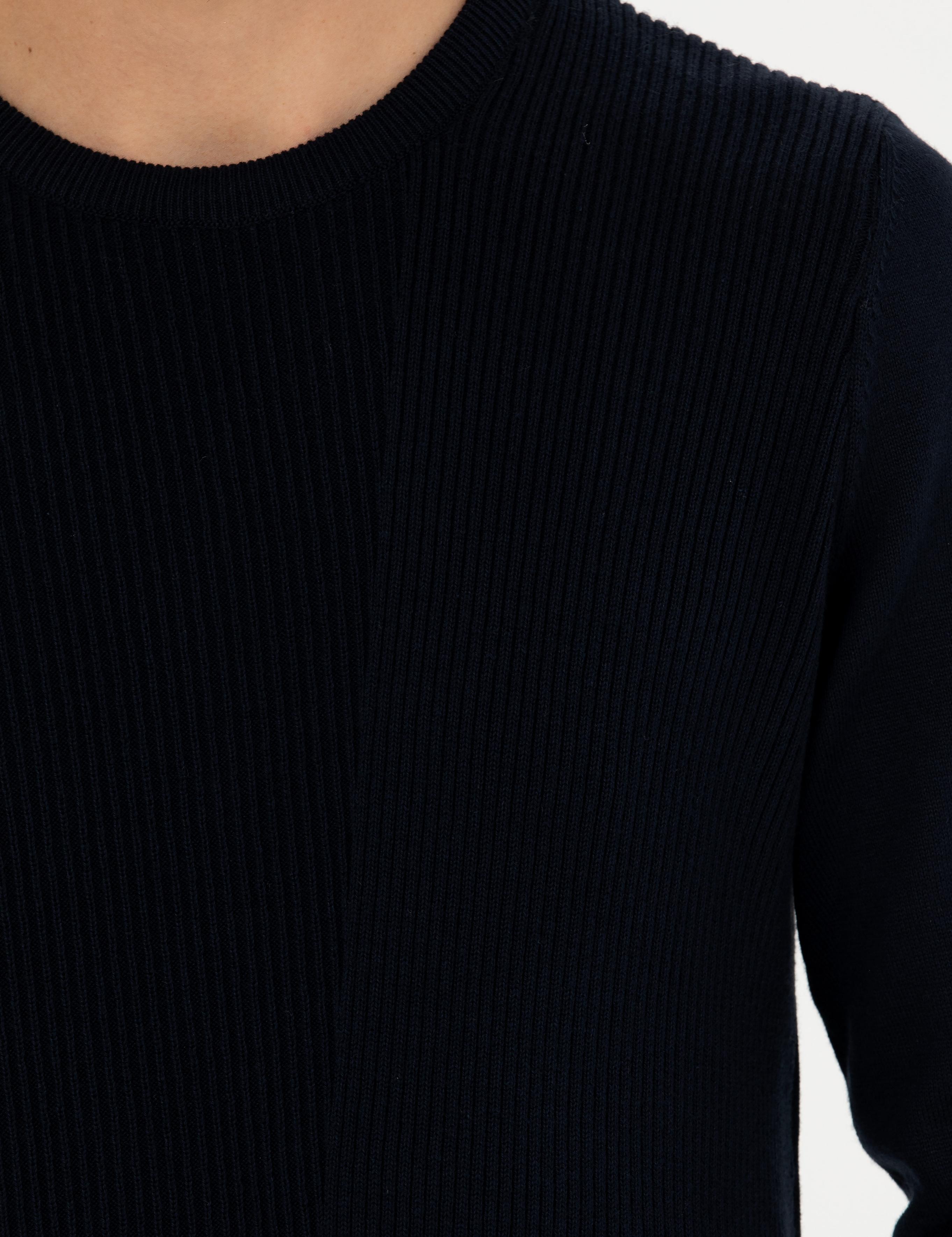 Lacivert Slim Fit Bisiklet Yaka Triko Kazak