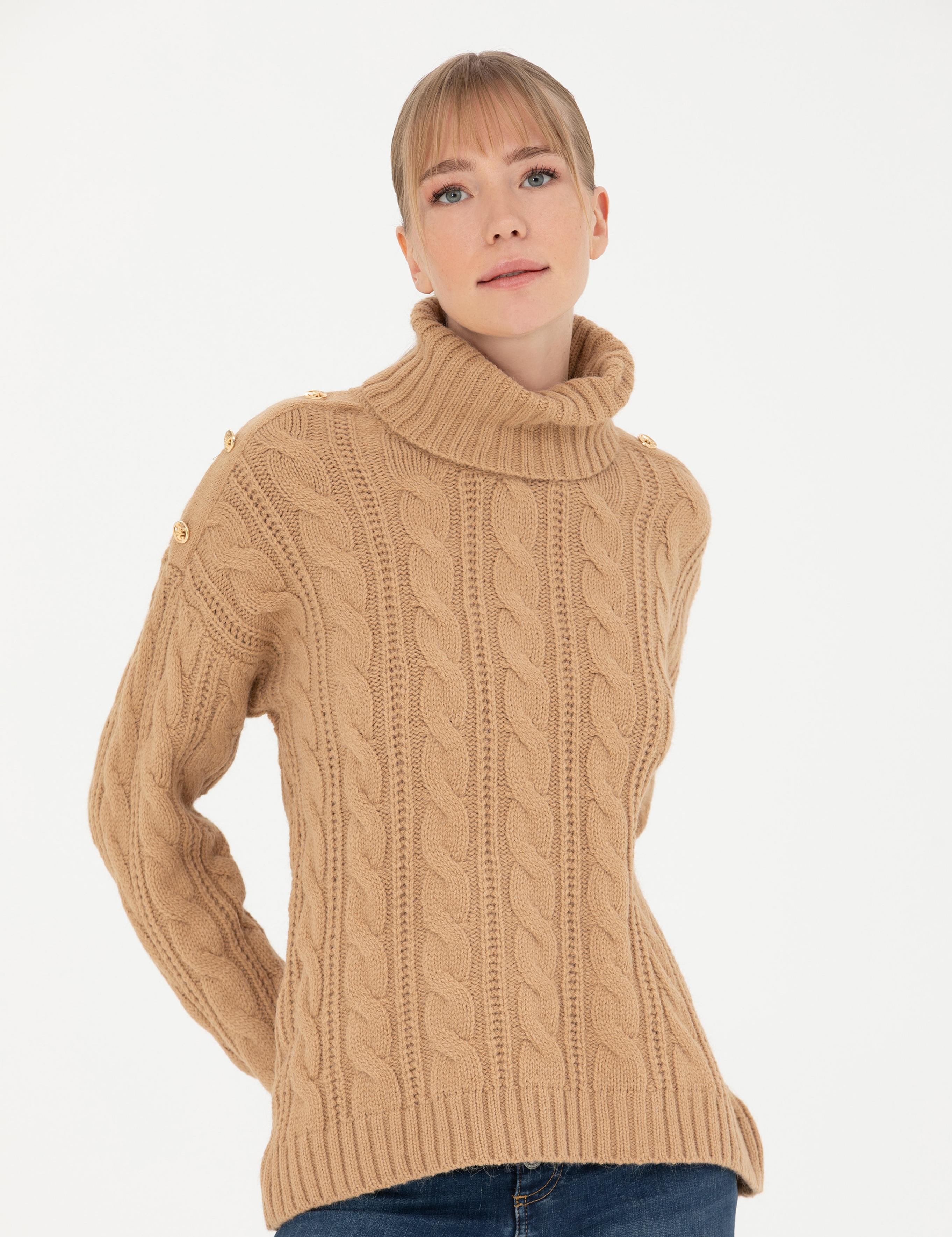 Bej Regular Fit Balıkçı Yaka Kazak